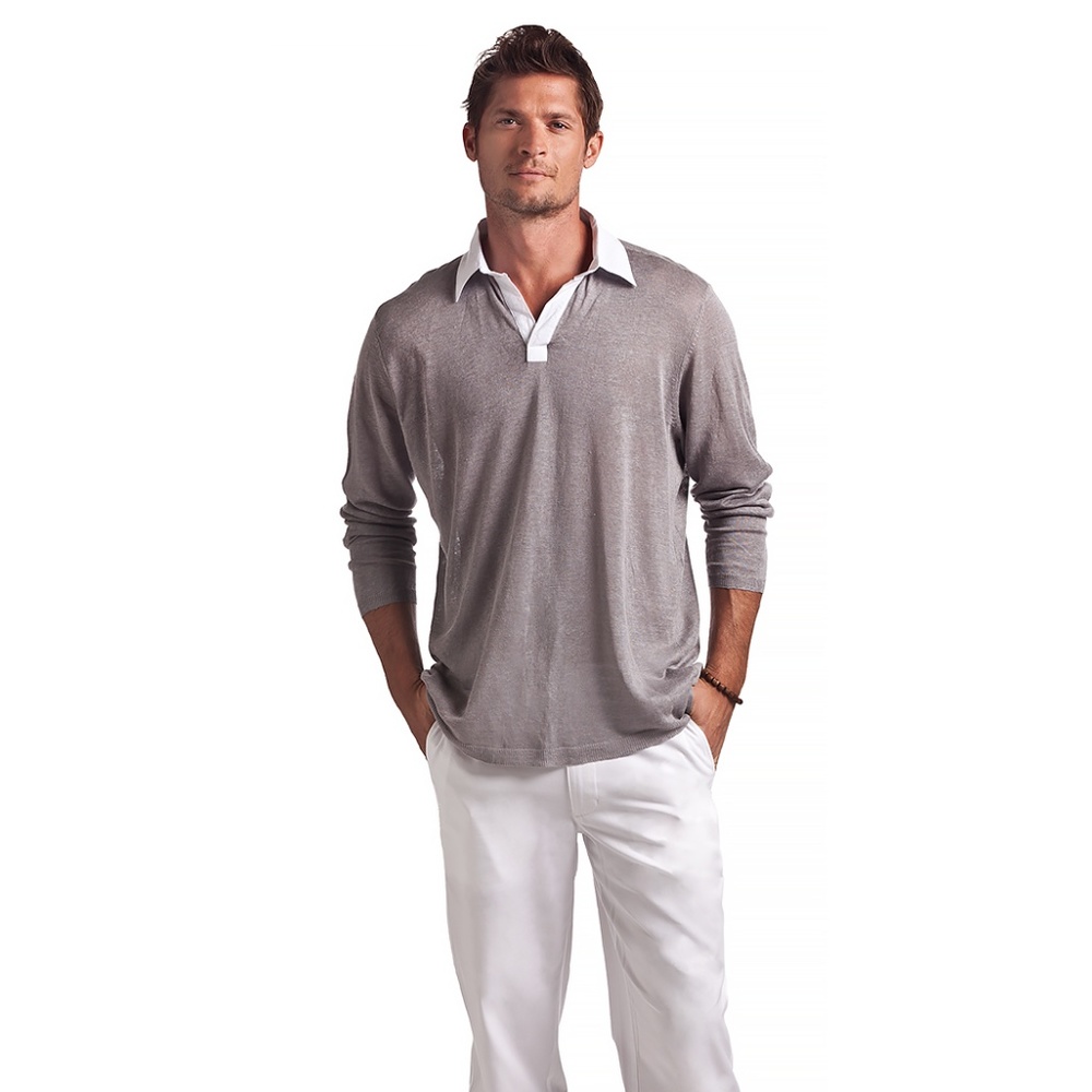 New Island Company Long Sleeve Knit Linen Polo mens